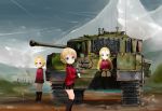  arms_behind_back assam bangs black_footwear black_ribbon black_skirt blonde_hair blue_eyes boots braid churchill_(tank) closed_eyes commentary cup darjeeling day epaulettes from_side girls_und_panzer ground_vehicle hair_pulled_back hair_ribbon holding_saucer jacket long_sleeves military military_uniform military_vehicle miniskirt motor_vehicle orange_hair orange_pekoe outdoors parted_bangs pleated_skirt red_jacket ribbon saucer shasu_(lastochka) short_hair sitting skirt smile smoke st._gloriana&#039;s_military_uniform tank teacup tied_hair twitter_username uniform 