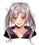  1girl cape dark_persona evil_smile female_my_unit_(fire_emblem:_kakusei) fire_emblem fire_emblem:_kakusei fire_emblem_heroes gimurei gloves hood kamu_(kamuuei) long_hair looking_at_viewer my_unit_(fire_emblem:_kakusei) nintendo portrait red_eyes robe sharp_teeth simple_background smile solo teeth twintails white_background white_hair 