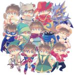  6+boys :d :o ;) animal_costume animal_hat armor arrow bangs beastmaster_(final_fantasy) bell berserker_(final_fantasy) black_mage black_pants blue_eyes blue_footwear blue_mage boots bow_(weapon) bright_pupils brown_footwear brown_hair butz_klauser cape closed_eyes closed_mouth dancer domino_mask dragoon_(final_fantasy) face_mask fang final_fantasy final_fantasy_v fur-trimmed_sleeves fur_trim geomancer_(final_fantasy) glint gloves green_hat hair_between_eyes hat hat_feather hat_ornament heart helmet holding holding_bow_(weapon) holding_staff holding_sword holding_weapon horn horns knight_(final_fantasy) long_sleeves mask multiple_boys multiple_persona nightcap no_nose one_eye_closed open_mouth pants pauldrons pose ranger_(final_fantasy) red_cape red_footwear red_hat red_mage red_shirt robe sheep_costume sheep_horns shirt short_hair simple_background skull smile sparkle spikes staff standing summoner_(final_fantasy) sword takatora tied_shirt weapon white_background white_mage white_pupils wide_sleeves wizard_hat wolf_costume wolf_hat yellow_gloves yellow_hat 
