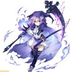  1girl blue_fire chains cloak compile_heart d-pad d-pad_hair_ornament electricity fire flame fusion gauntlets gloves hair_ornament hiro_(spectral_force) hirotune hood idea_factory katana mega_miracle_force neptune_(choujigen_game_neptune) neptune_(series) official_art purple_hair red_eyes shoes skirt skull smile sneakers spectral_(series) spectral_force sword thigh-highs weapon zettai_ryouiki 