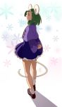  1girl animal_ears brave_fencer_musashiden capelet commentary dress full_body green_hair hairband mouse_ears mouse_girl mouse_tail purple_capelet shoes short_hair solo tail topo_(musashiden) violet_eyes 