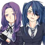  2girls alternate_hair_length alternate_hairstyle black_gloves blue_hair blush braid checkered checkered_neckwear dated eyepatch gloves kantai_collection long_hair looking_at_viewer mole mole_under_eye multiple_girls necktie nmz_(namazu) no_headwear open_mouth purple_hair signature sweatdrop tatsuta_(kantai_collection) tenryuu_(kantai_collection) twintails twitter_username violet_eyes yellow_eyes 