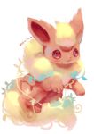  :3 closed_mouth creatures_(company) flareon game_freak gen_1_pokemon highres looking_at_viewer manino_(mofuritaionaka) nintendo no_humans pokemon pokemon_(creature) red_eyes signature smile solo white_background 