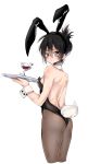  1boy alcohol animal_ears ass bunny_boy bunny_tail bunnysuit crossdressinging cup detached_collar drinking_glass fake_tail male_focus one-punch_man onsoku_no_sonic otoko_no_ko pantyhose rabbit_ears seitarou tail tray wine wine_glass wrist_cuffs 