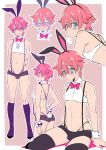  1boy animal_ears black_legwear black_panties blue_eyes blush bow bowtie bunny_tail bunnysuit crossdressinging hibiki_yuuta highleg highleg_panties highres male_focus nagano_rira otoko_no_ko panties rabbit_ears redhead short_hair skirt ssss.gridman tail underwear 