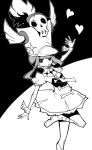  1girl band_uniform boots dowman_sayman greyscale hat heart highres jakuzure_nonon kill_la_kill looking_at_viewer monochrome open_mouth outstretched_arms solo wrist_cuffs 