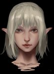  1girl absurdres bangs black_background closed_mouth deras elf green_eyes green_hair highres looking_at_viewer original pointy_ears portrait short_hair simple_background solo 