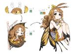  1girl antennae bangs barefoot blush brown_hair bug butterfly butterfly_wings cocoon egg evolution flower frilled_skirt frills hair_flower hair_ornament hands_together hatching highres idolmaster idolmaster_million_live! insect insect_girl knees_up legs_together level_up long_hair looking_at_viewer miyao_miya monster_girl multiple_views nail_polish orange_nails simple_background skirt sleeping spawnfoxy thick_eyebrows tree_branch wavy_hair white_background wings 