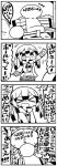  &gt;_&lt; +++ /\/\/\ 1girl 4koma :d arm_up ball bangs blush closed_eyes comic commentary_request drawstring eyebrows_visible_through_hair greyscale hair_between_eyes holding holding_ball hood hood_down hoodie kanikama long_hair long_sleeves monochrome on_bench open_mouth original outstretched_arm plaid plaid_skirt sidelocks sitting sitting_on_bench skirt smile translation_request twintails 