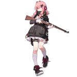  1girl aiko_(kanl) boots coat full_body girls_frontline gun hair_ornament hairclip headphones k31 k31_(girls_frontline) medium_hair official_art pink_hair rifle scope shadow sniper_rifle socks solo tactical_clothes transparent_background violet_eyes weapon 