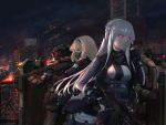  2girls absurdres aircraft ak-12 ak-12_(girls_frontline) an-94 an-94_(girls_frontline) areaaaron assault_rifle bangs belt belt_buckle black_gloves blonde_hair blue_eyes braid buckle cape closed_mouth french_braid girls_frontline gloves glowing glowing_eyes gun hair_ornament hairband hand_up headgear helicopter highres holding holding_gun holding_weapon huge_filesize jacket long_hair long_sleeves looking_at_viewer mask military multiple_girls night night_sky ribbon rifle scope sidelocks silver_hair sky trigger_discipline very_long_hair violet_eyes weapon 