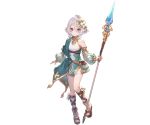 1girl antenna_hair bag bare_shoulders bridal_gauntlets detached_sleeves granblue_fantasy hair_ornament kokkoro_(princess_connect!) official_art pointy_ears polearm princess_connect!_re:dive puffy_sleeves red_eyes short_hair silver_hair spear weapon 