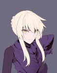  1girl absurdres armor artoria_pendragon_(all) bangs blonde_hair boa_(brianoa) braid breastplate closed_mouth eyebrows_visible_through_hair eyes_visible_through_hair fate/stay_night fate_(series) grey_background hair_bun highres long_sleeves looking_at_viewer saber_alter short_hair sidelocks simple_background single_pauldron solo upper_body yellow_eyes 