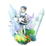  1boy artist_request bird blonde_hair blue_eyes book dragalia_lost elias_(dragalia_lost) feathers hat holding holding_book long_sleeves music non-web_source official_art open_mouth puffy_long_sleeves puffy_sleeves ribbon sailor_collar shirt short_hair singing standing white_legwear white_shirt 