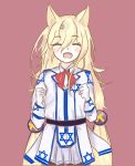  1girl animal_ears artist_request blouse closed_eyes cosplay dog_ears eyebrows_visible_through_hair fang_out g41_(girls_frontline) girls_frontline gloves happy hexagram highres negev_(girls_frontline) open_mouth star_of_david twintails 