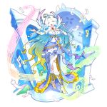  ahoge artist_request beamed_sixteenth_notes dragalia_lost dress eighth_note eyebrows_visible_through_hair feathers gem gradient_hair half_note hand_on_own_chest high_heels jewelry long_hair lucretia_(dragalia_lost) multicolored multicolored_hair music musical_note non-web_source official_art open_mouth pentagram quarter_note singing smile 