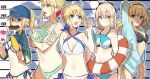  5girls ahoge armlet artoria_pendragon_(all) artoria_pendragon_(lancer) artoria_pendragon_(swimsuit_archer) bikini blonde_hair bow braid breasts cleavage corn crossed_arms fate/grand_order fate_(series) flower food food_in_mouth hair_bow hair_flower hair_ornament height_chart innertube jeanne_d&#039;arc_(fate)_(all) jeanne_d&#039;arc_(swimsuit_archer) looking_at_viewer medium_breasts multiple_girls mysterious_heroine_xx_(foreigner) navel okita_souji_(fate) okita_souji_(fate)_(all) open_mouth shaved_ice shrug_(clothing) side-tie_bikini stomach swimsuit teshima_nari upper_body 