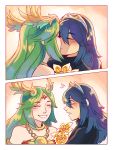  2girls absurdres bare_shoulders blue_eyes blush breasts closed_eyes dress fire_emblem fire_emblem:_kakusei flower frogbians green_eyes green_hair highres intelligent_systems jewelry kid_icarus kiss long_hair lucina multiple_girls nintendo nintendo_ead palutena smile sora_(company) super_smash_bros. super_smash_bros._ultimate super_smash_bros_for_wii_u_and_3ds tiara very_long_hair yuri 