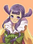  1girl commentary_request double_bun dress hair_ornament japanese_clothes kanikame long_hair looking_at_viewer princess_rei purple_hair ribbon saga saga_frontier smile solo twintails violet_eyes 