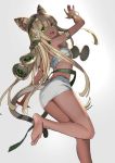  1girl adachi_yousuke animal_ears blonde_hair breasts cat_ears character_request copyright_request dark_skin green_eyes long_hair looking_at_viewer open_mouth solo tail white_background 