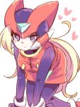  1girl all_fours android blonde_hair blush breasts genderswap genderswap_(mtf) heart helmet kokurizero long_hair medium_breasts red_skirt rockman rockman_zero simple_background sketch skirt solo white_background zero_(rockman) 