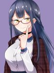  1girl alternate_hairstyle blush buttons choker closed_mouth finger_to_cheek glasses long_hair long_sleeves looking_at_viewer mole mole_under_eye nijisanji rikosyegou shizuka_rin smile solo virtual_youtuber yellow_eyes 