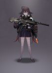  1girl absurdres ahoge american_flag battle_rifle brown_hair commentary full_body girls_frontline gloves glowstick gun highres holding holding_gun holding_weapon jacket loafers long_hair looking_at_viewer m14 m14_(girls_frontline) off_shoulder pleated_skirt pouch rifle rope scope shoes simple_background skirt smile solo suppressor symbol_commentary thigh-highs twintails very_long_hair weapon white_legwear yellow_eyes yitiao_er-hua zettai_ryouiki 