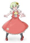  absurdres debaa flower frilled_skirt frills green_hair highres kazami_yuuka long_skirt looking_at_viewer open_mouth plaid plaid_skirt plaid_vest red_eyes red_skirt red_vest shirt short_hair skirt smile tagme touhou vest white_background white_shirt yellow_neckwear 