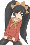  1girl absurdres ashley_(warioware) big_hair black_eyes black_hair commentary_request dress hairband highres intelligent_systems long_hair nintendo pantyhose partial_commentary red_dress skirt_hold skull solo twintails very_long_hair warioware white_background yakihebi 