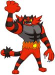  black_fur claws clenched_fist creatures_(company) game_freak gen_7_pokemon incineroar muscle nintendo no_humans official_art pokemon pokemon_(game) pokemon_sm red_fur tiger white_background 