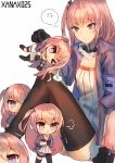  &gt;_o 5girls anger_vein armband artist_name black_gloves black_legwear chibi crossed_arms girls_frontline gloves hair_ornament highres long_hair multiple_girls one_eye_closed one_side_up pink_hair simple_background sitting solo spoken_anger_vein st_ar-15_(girls_frontline) standing thigh-highs violet_eyes white_background xanax025 