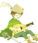  1boy braces brown_hair cape closed_eyes crutch hat instrument jimmy_valmer music open_mouth paper_hat playing_instrument short_hair sitting smile south_park south_park:_the_stick_of_truth yoyterra 