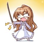  angry bokken brown_hair chibi lingerie long_hair nightgown reku rex_(artist) solo sword tears toradora! underwear weapon wooden_sword 