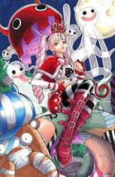  crown ghost hat jessica_goana kumacy long_hair midriff moon navel one_piece pantyhose perona pink_hair skirt striped striped_legwear striped_thighhighs thigh-highs tight_shirt twintails umbrella 