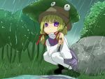  eyes hat moriya_suwako muranisaki rain ribbon ribbons short_hair thighhighs touhou yamaishisaki 