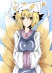  blonde_hair fox_ears fox_tail hands_in_sleeves hat hitsuji_(pixiv) ram_hachimin short_hair tail touhou yakumo_ran 