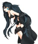  black_rock_shooter black_rock_shooter_(character) blue_eyes bra gloves heterochromia lingerie long_hair mouth_hold ran_system solo star twintails underwear undressing 