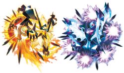  absurdres animal artist_request bat_(animal) blue_eyes claws energy fangs glowing glowing_eyes highres lion mane necrozma necrozma_(dawn_wings) necrozma_(dusk_mane) no_humans official_art pokemon pokemon_(creature) prism red_eyes tail talons transparent_background wings z-move 