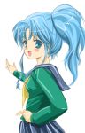  blue_eyes blue_hair botan_(yu_yu_hakusho) konomi ponytail school_uniform solo yu_yu_hakusho 