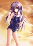  clannad fujibayashi_kyou long_hair one-piece one-piece_swimsuit purple_eyes purple_hair swimsuit violet_eyes 