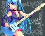  blue_eyes blue_hair choker guitar hatsune_miku instrument kobanzame long_hair solo vocaloid 
