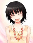  beads black_hair camisole closed_eyes flat_chest happy highres jewelry mosho necklace short_hair smile 