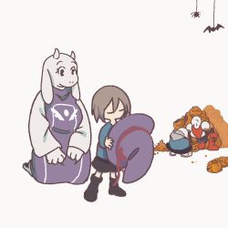 1girl 1other 2022 2boys 2d ambiguous_gender animated animated_gif anthro bat_(animal) black_pants blinking blue_jacket blue_shorts brothers brown_hair cape carving chimo_(utdt_game) digital_media female floppy_ears frisk_(undertale) fur furry furry_female gloves goat goat_ears goat_girl goat_horns halloween hat horns human humanoid jacket kneeling male mammal monster monster_boy monster_girl multiple_boys pants papyrus_(undertale) pumpkin red_cape red_gloves sans_(undertale) seiza short_hair shorts siblings simple_background skeleton spider striped striped_pants teeth thumbs_up toriel undead undertale white_fur white_horns white_stripes witch_hat 