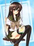  black_hair bread food long_hair lowres melon_bread meronpan piku school_uniform shakugan_no_shana shana swing thigh-highs thighhighs 