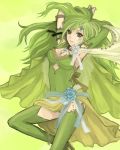  boots bridal_gauntlets cape detached_sleeves final_fantasy final_fantasy_iv green_eyes green_hair keru long_hair rydia simple_background solo thigh-highs thigh_boots thighhighs 