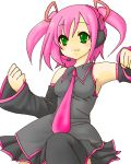  cosplay green_eyes hatsune_miku hatsune_miku_(cosplay) headphones lowres mahou_sensei_negima mahou_sensei_negima! necktie oekaki pink_hair sasaki_makie short_hair solo twintails vocaloid 