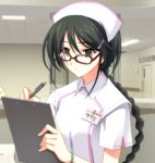  black_hair braid chaos;head clipboard glasses long_hair nurse pen shino_hazuki 
