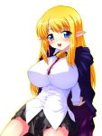  blue_eyes blush breasts cape elf impossible_clothes impossible_shirt large_breasts long_hair pointy_ears shirt skirt solo tiffania_westwood tim_tim_machine zero_no_tsukaima 