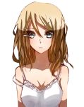  alternate_hairstyle bad_id blonde_hair blue_eyes bust hair_ornament hairclip hakuri kagamine_rin long_hair simple_background solo vocaloid 