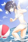  ball beachball bikini blue_eyes blue_hair looking_back mahou_sensei_negima mahou_sensei_negima! miyazaki_nodoka short_hair swimsuit water 